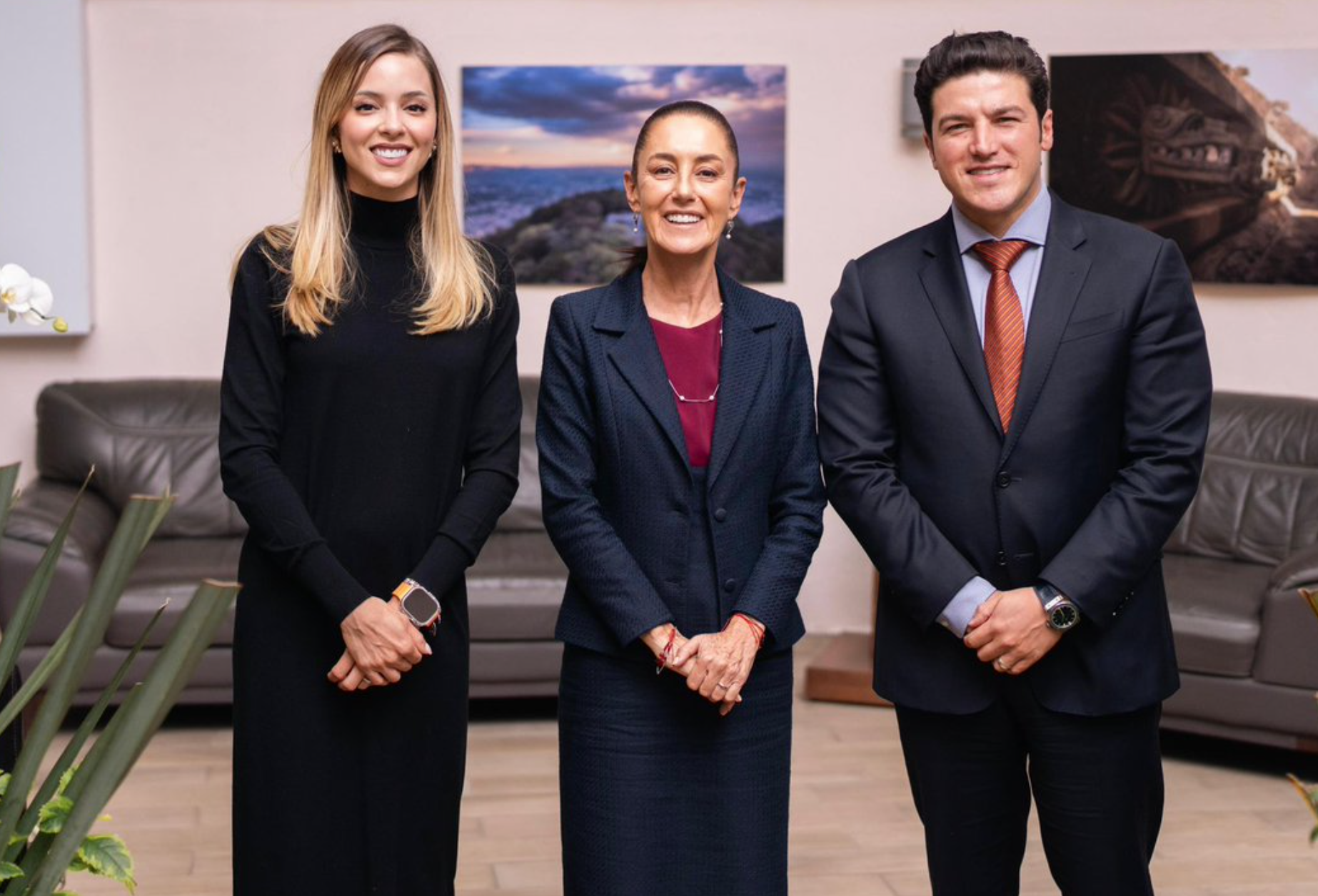 Claudia Sheinbaum recibe a Samuel García y a Mariana Rodríguez